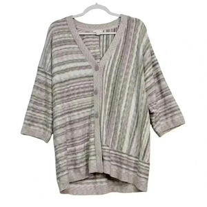 Purejill J Jill Cardigan Sweater Size Medium 3/4 Sleeve Knit Striped Oversized